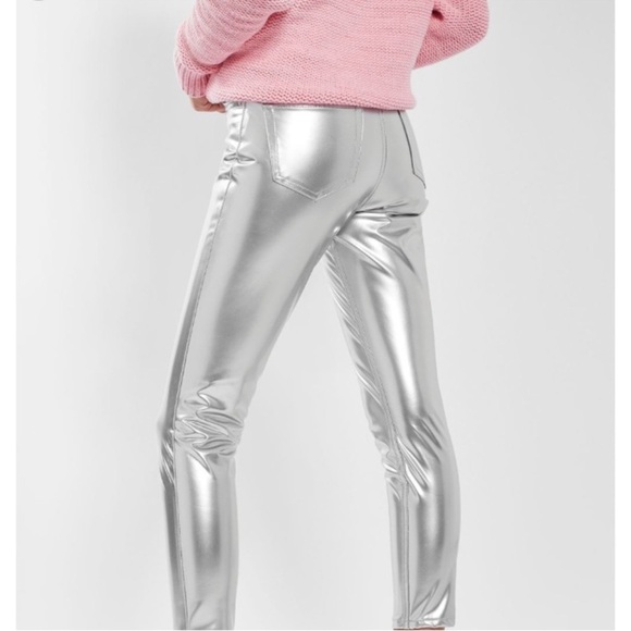 NWOT TopShop Moto Jamie Silver Vinyl Pants Size:26 - Picture 5 of 6